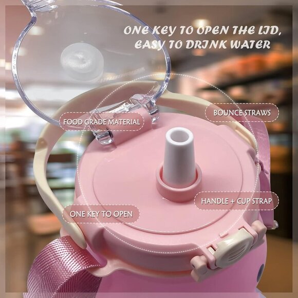 Cute Bear Water Bottle: 32oz Kawaii Kids Water Bottles with Strap and Straw - Le - Picture 6 of 7